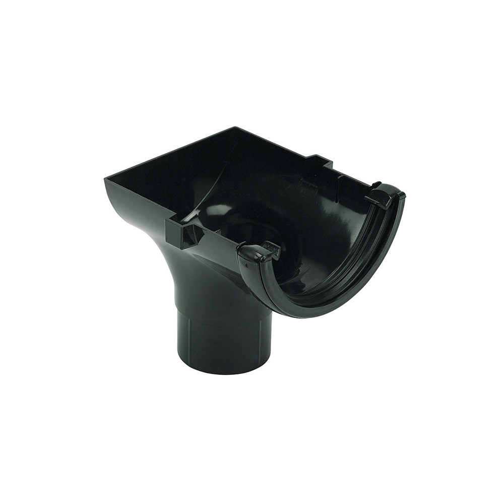 FloPlast Plastic Guttering 112mm Half Round Black Stopend Outlet