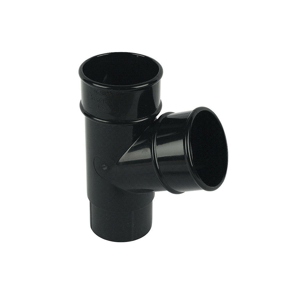 FloPlast Plastic Guttering 68mm Black Round Downpipe 67.5 Degree Branch
