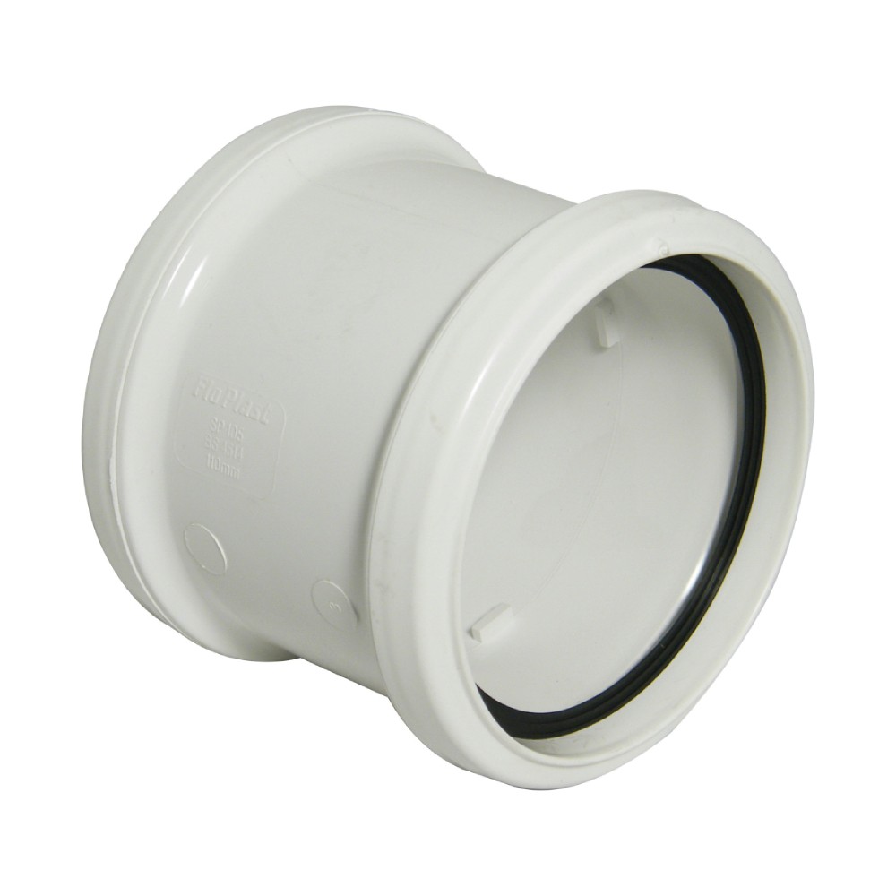 FloPlast White Soil Double Socket Coupler - 110mm