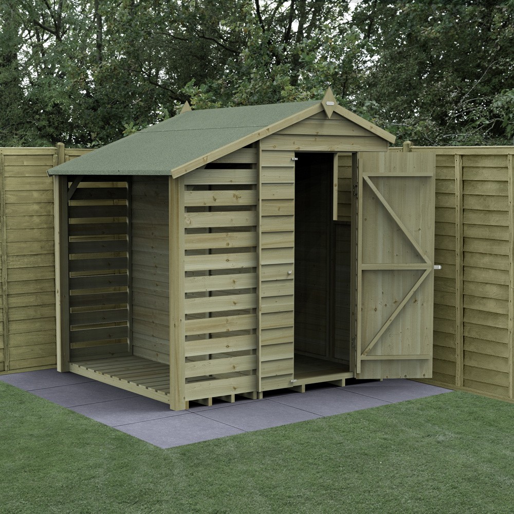 Forest Garden 4LIFE 1 Window Apex Shed with Single Door & Lean-To - 4ft x 6ft