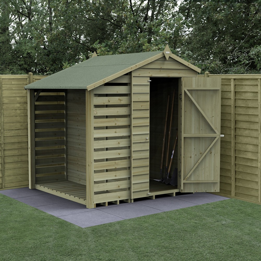 Forest Garden 4LIFE No Windows Apex Shed with Single Door & Lean-To - 4ft x 6ft