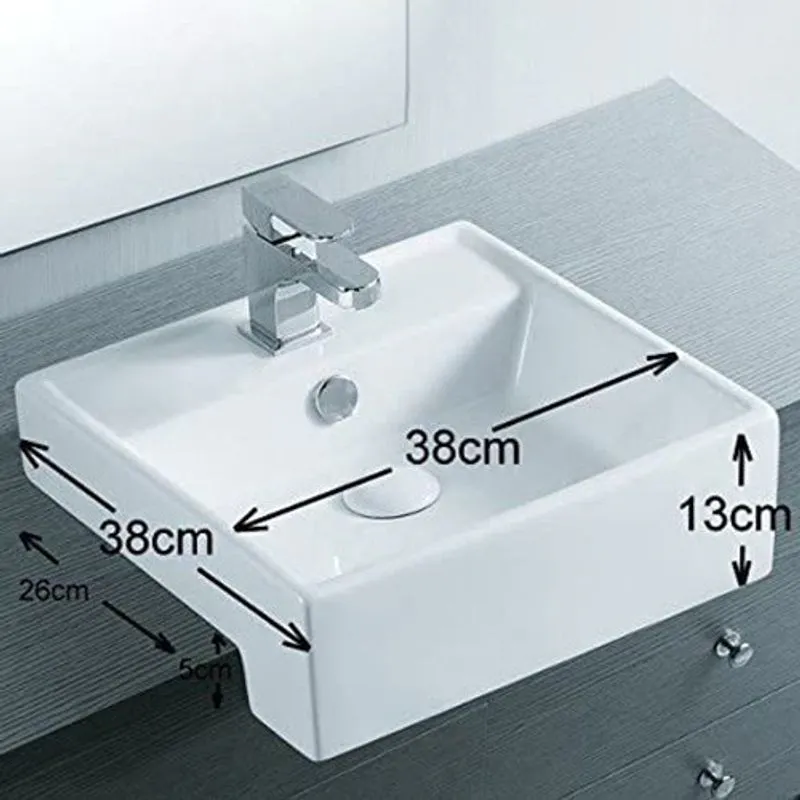Gandra 385mm White Ceramic Small Square Semi Recessed Basin | Drainage ...