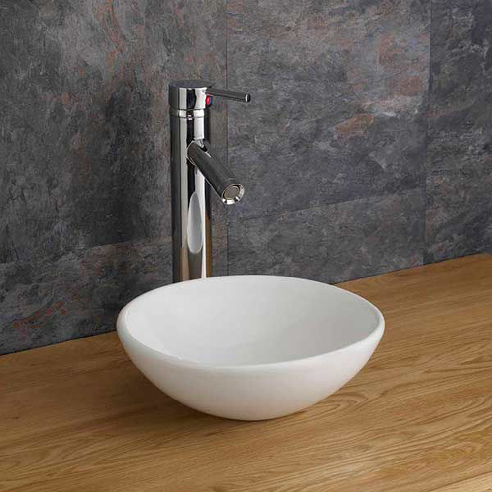 Gela 285mm White Ceramic Small Countertop Round Cloakroom Basin