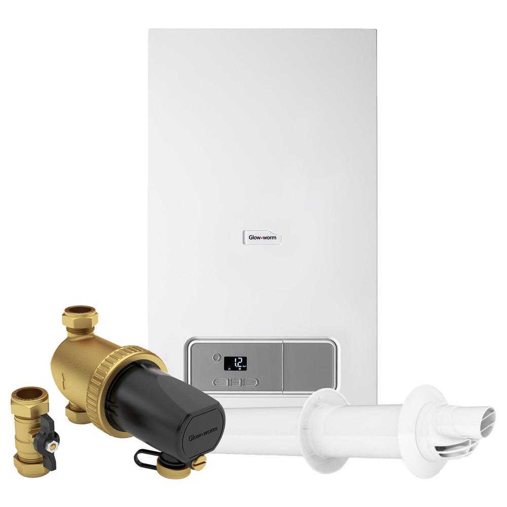 glow worm energy7 combi restart pack with horizontal flue & system filter primary
