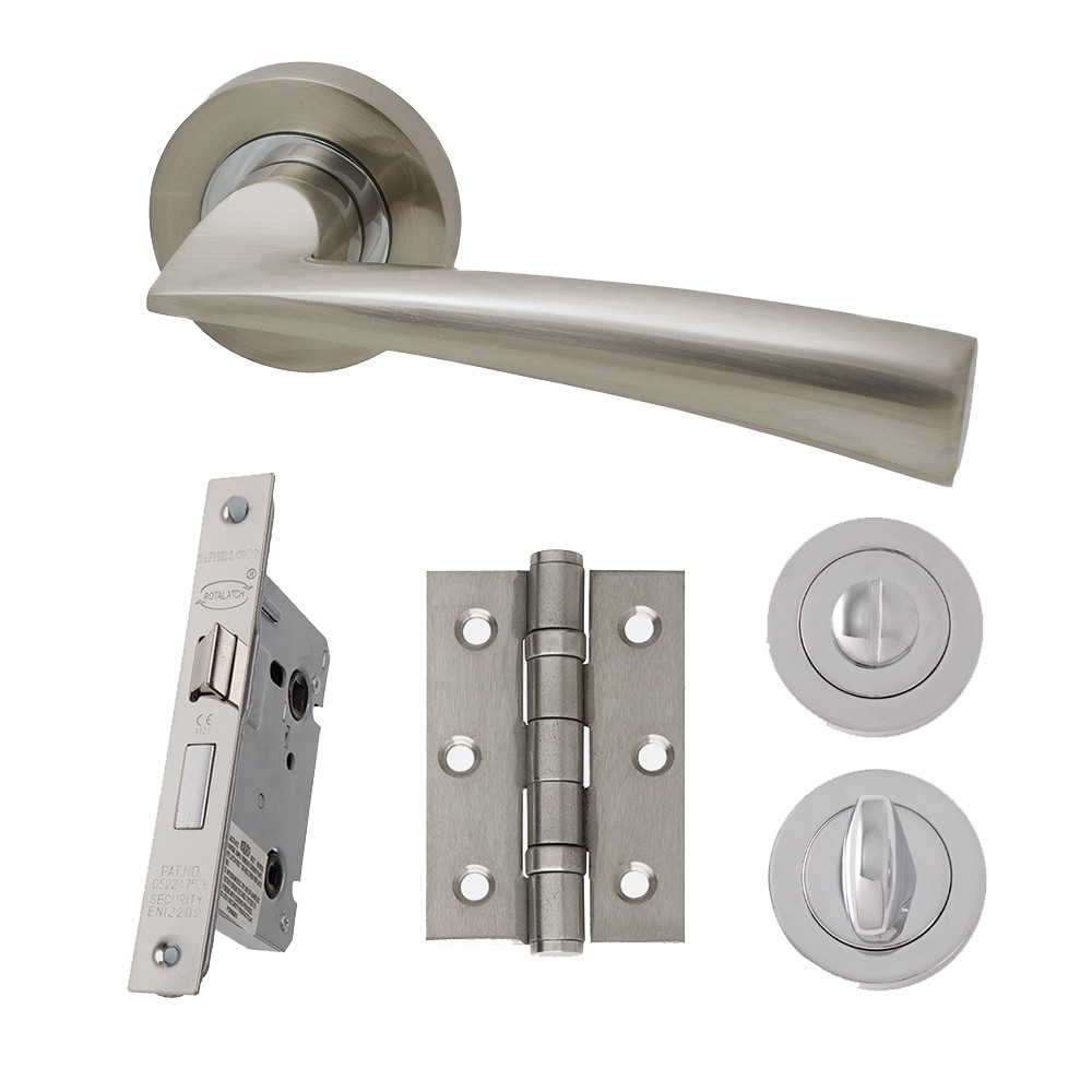 LPD Mars Polished Chrome Satin Nickel Internal Door Handle Hardware Pack - Bathroom