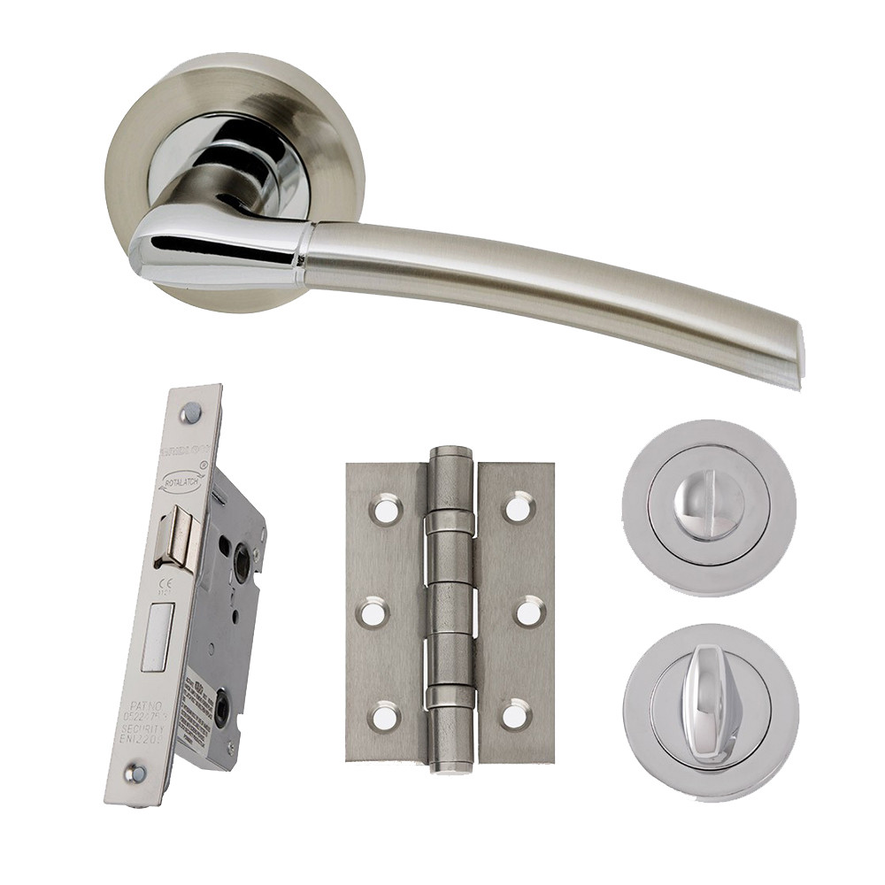 LPD Mercury Polished Chrome Satin Nickel Internal Door Handle Hardware Pack - Bathroom