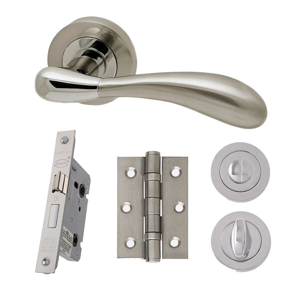 LPD Venus Polished Chrome Satin Nickel Internal Door Handle Hardware Pack - Bathroom