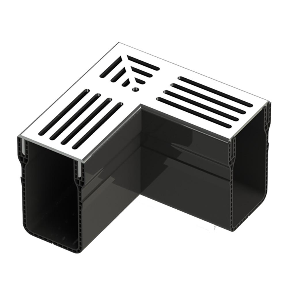 Hauraton E-TEC A15 Threshold Channel Drain Corner Unit with Stainless Steel Grating