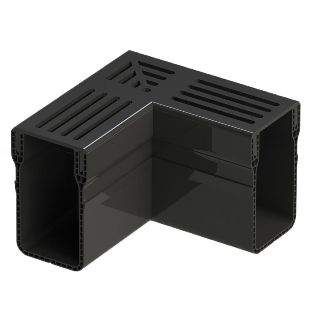 Hauraton E-TEC A15 Threshold Channel Drain Corner Unit with Black Aluminium Grating