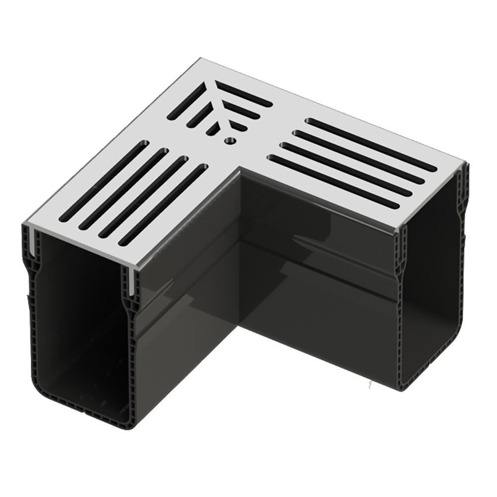 Hauraton E-TEC A15 Threshold Channel Drain Corner Unit with Grey Aluminium Grating