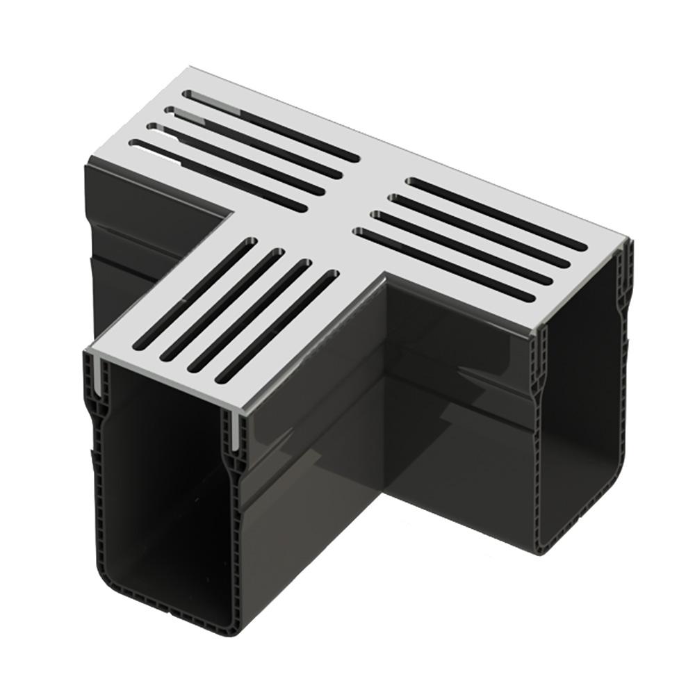 Hauraton E-TEC A15 Threshold Channel Drain T-Junction with Grey Aluminium Grating