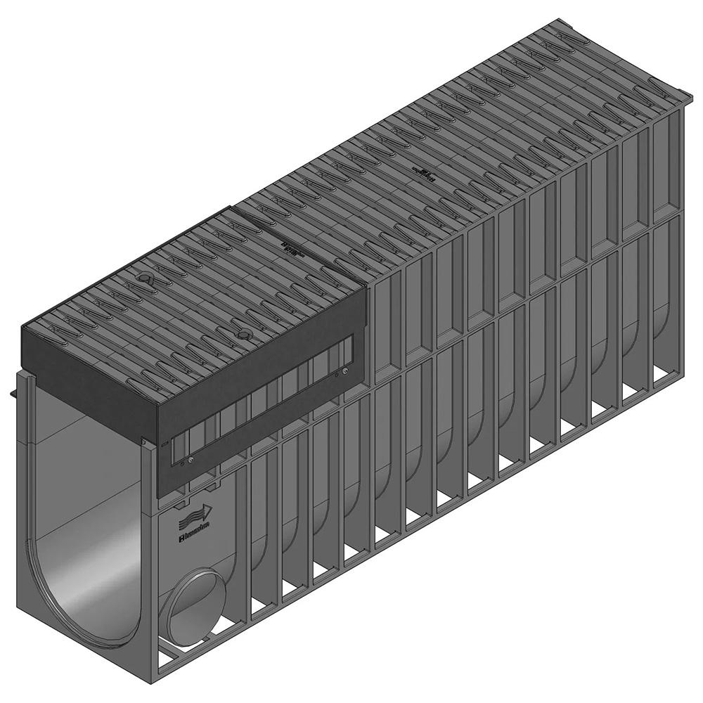 Hauraton Recyfix Monotec 200 Channel Drain Access Unit with D400 Fibretec Heelsafe Grating (Kerb Installation) - 200mm x 450mm