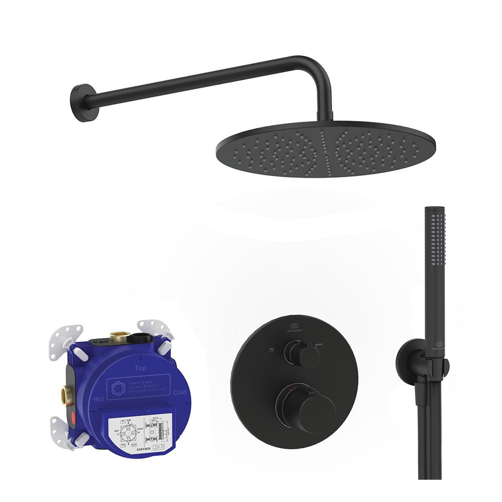 Ideal Standard Ceratherm T100 Matt Black Round Built-in Shower Pack