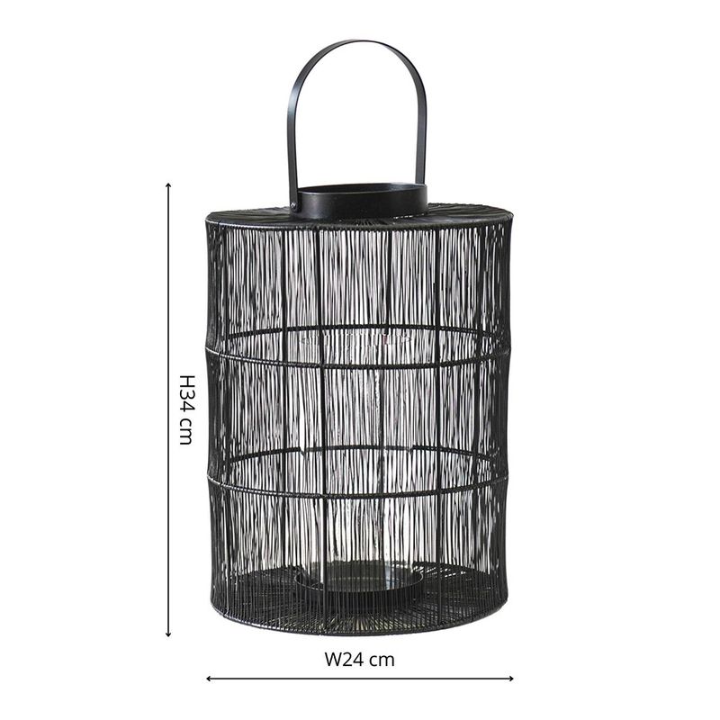 Portofino Small Outdoor Garden Lantern Black Curve Wirework - w/Glass Inset Windshield