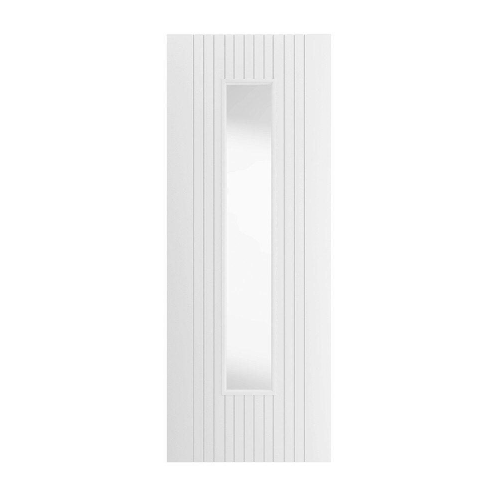 JB Kind Aria Fluted White Primed 1 Light Clear Glass Internal Door