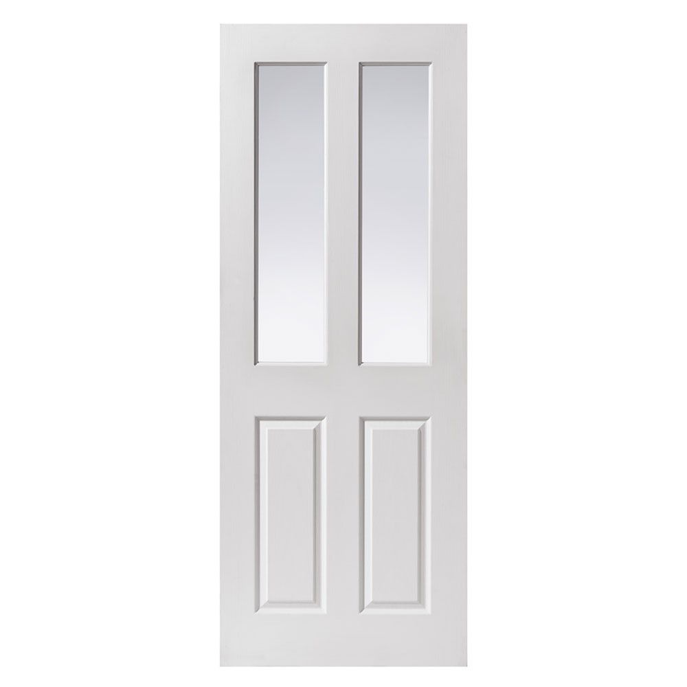 JB Kind Canterbury Grained White Primed 2 Light Clear Glass Internal Door