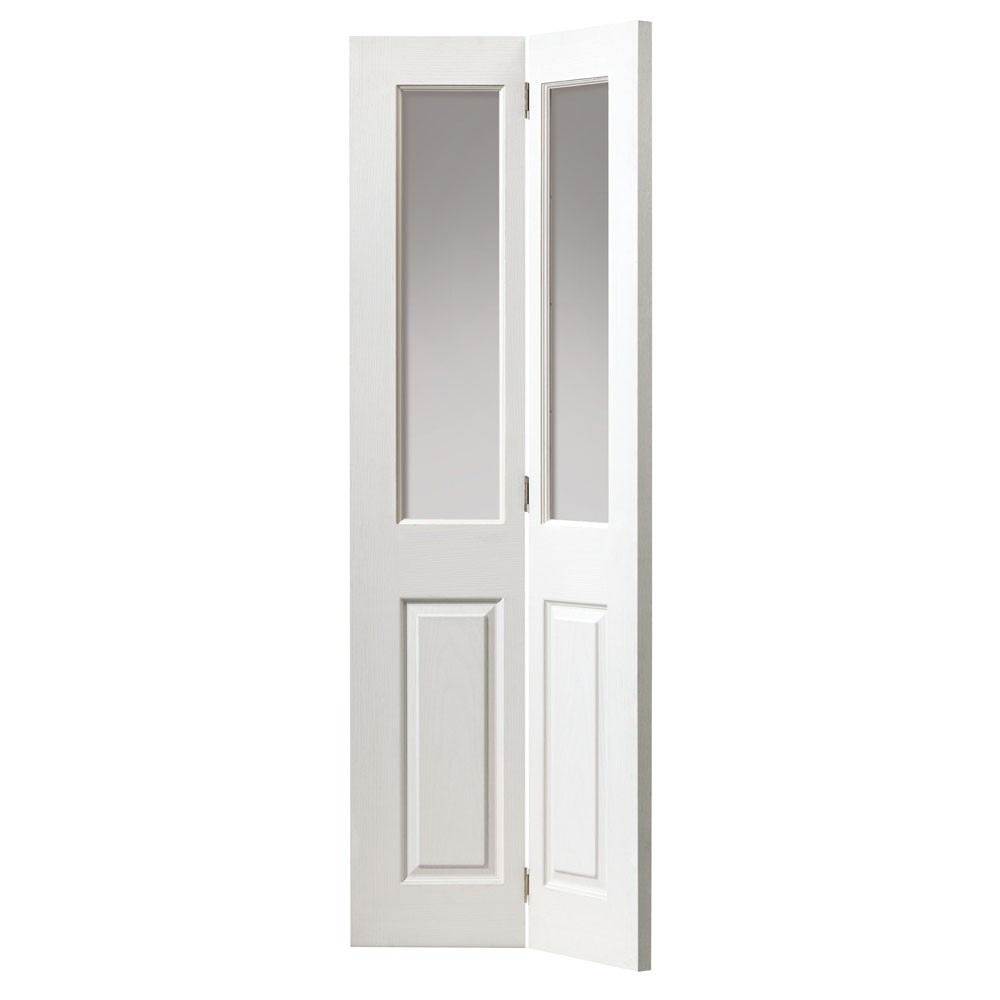 JB Kind Canterbury White Primed Bi-fold 2 Light Clear Glass Internal Door - 1981mm x 762mm (78 inch x 30 inch)