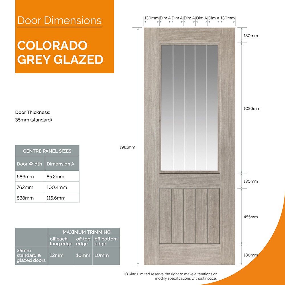 JB Kind Colorado Fully Finished Grey Glass Internal Door