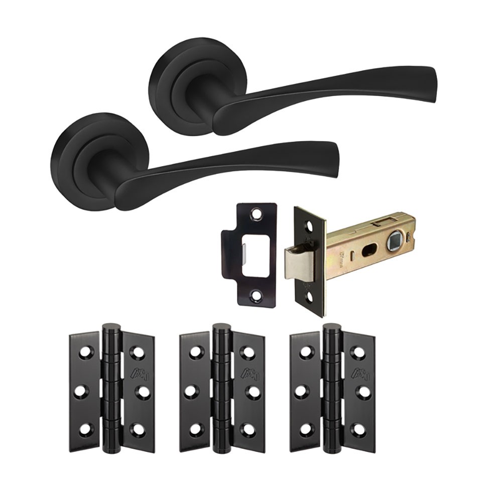 JB Kind Matt Black Lever Handle with Fitting Accessories for Standard Door