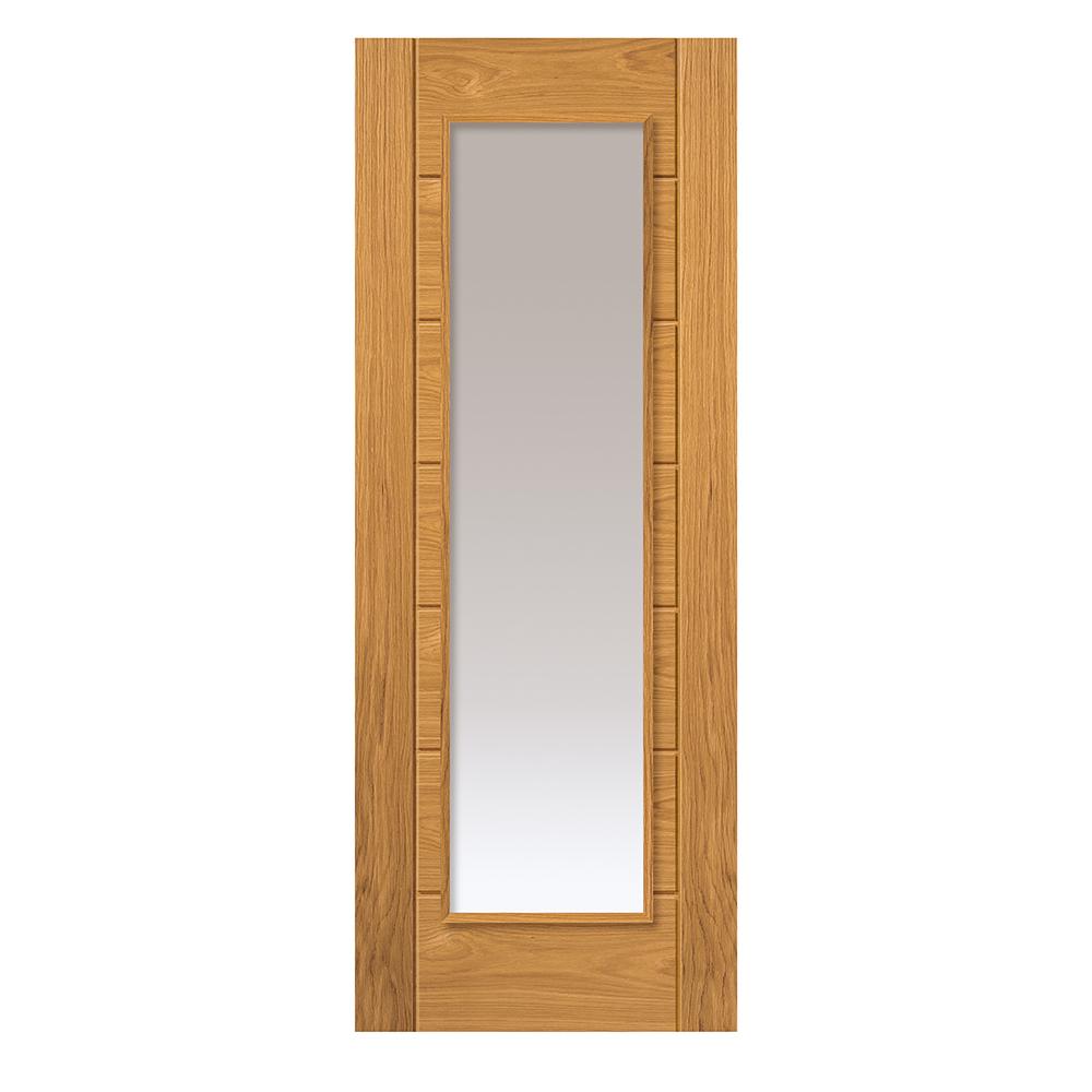 JB Kind Palomino Contemporary Fully Finished Oak Clear Glass Internal Door