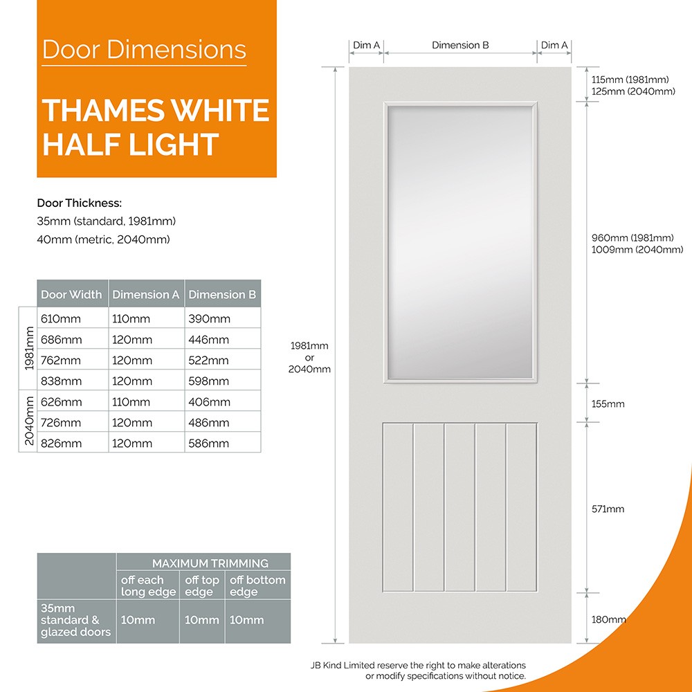 JB Kind Thames Cottage White Primed Clear Glass Internal Door