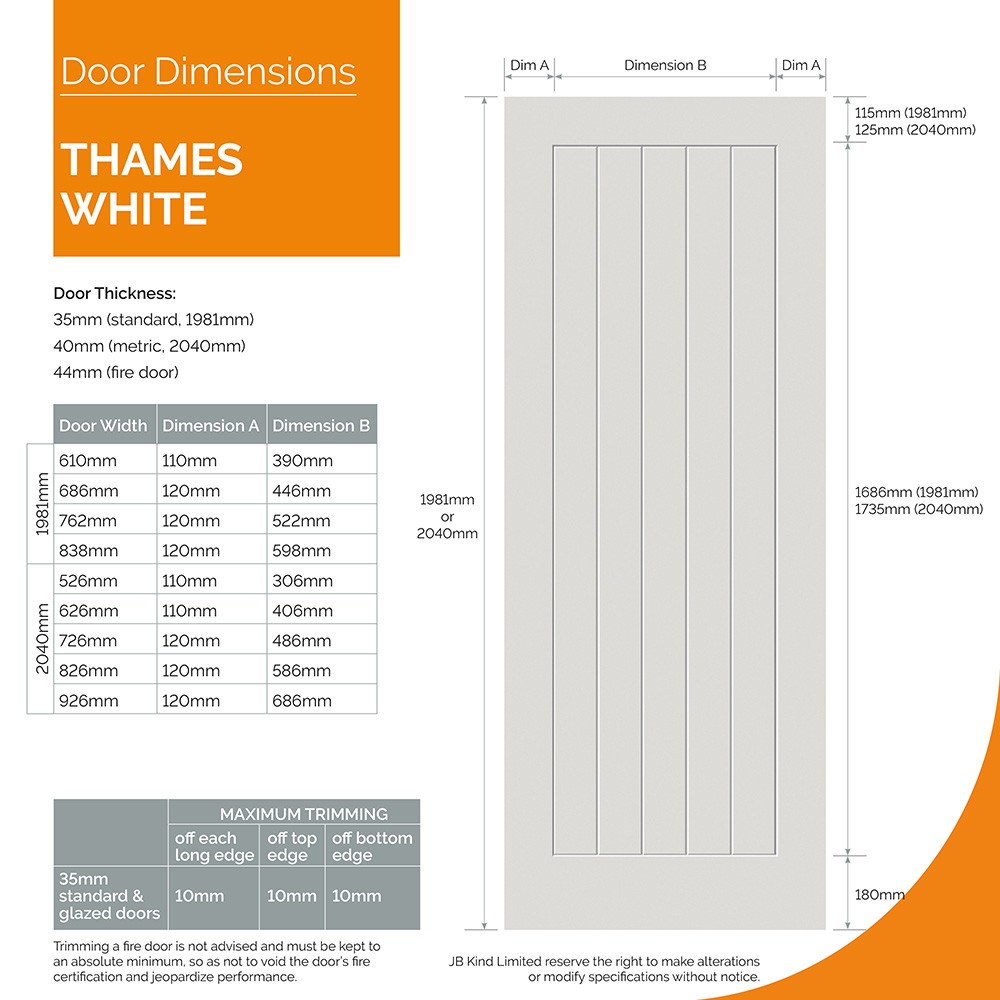 JB Kind Thames Cottage White Primed Internal Door