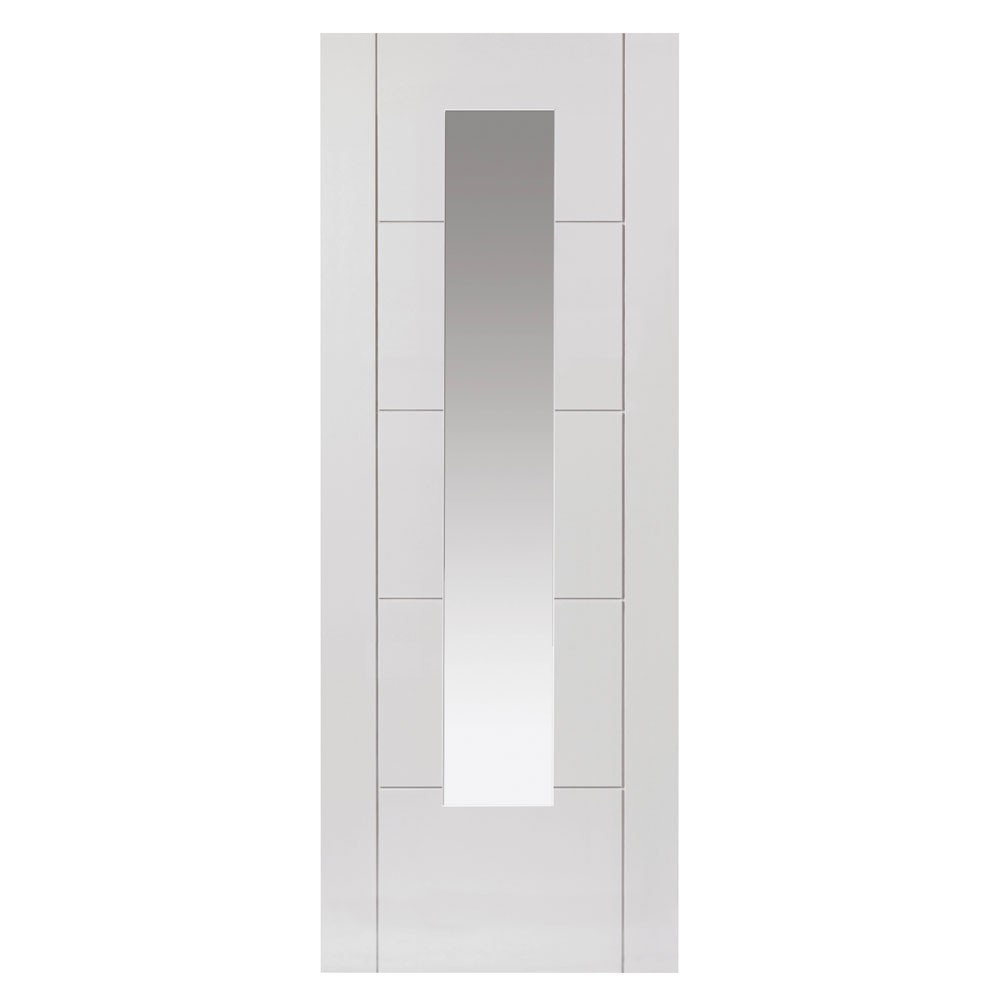 JB Kind Tigris White Primed Slim 1 Light Clear Glass Internal Door