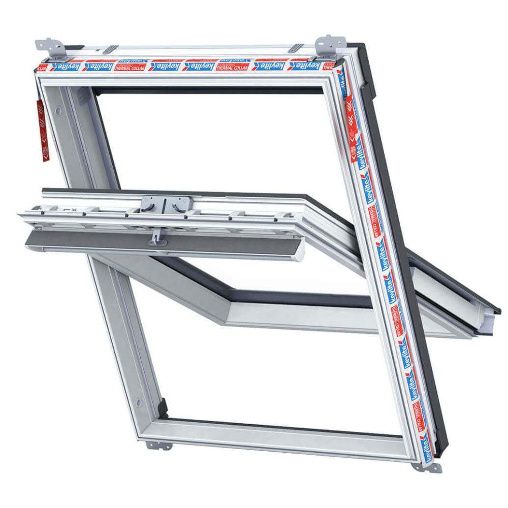 Keylite White PVC Hi-Therm Double Glazed Centre Pivot Roof Window - 78cm x 118cm