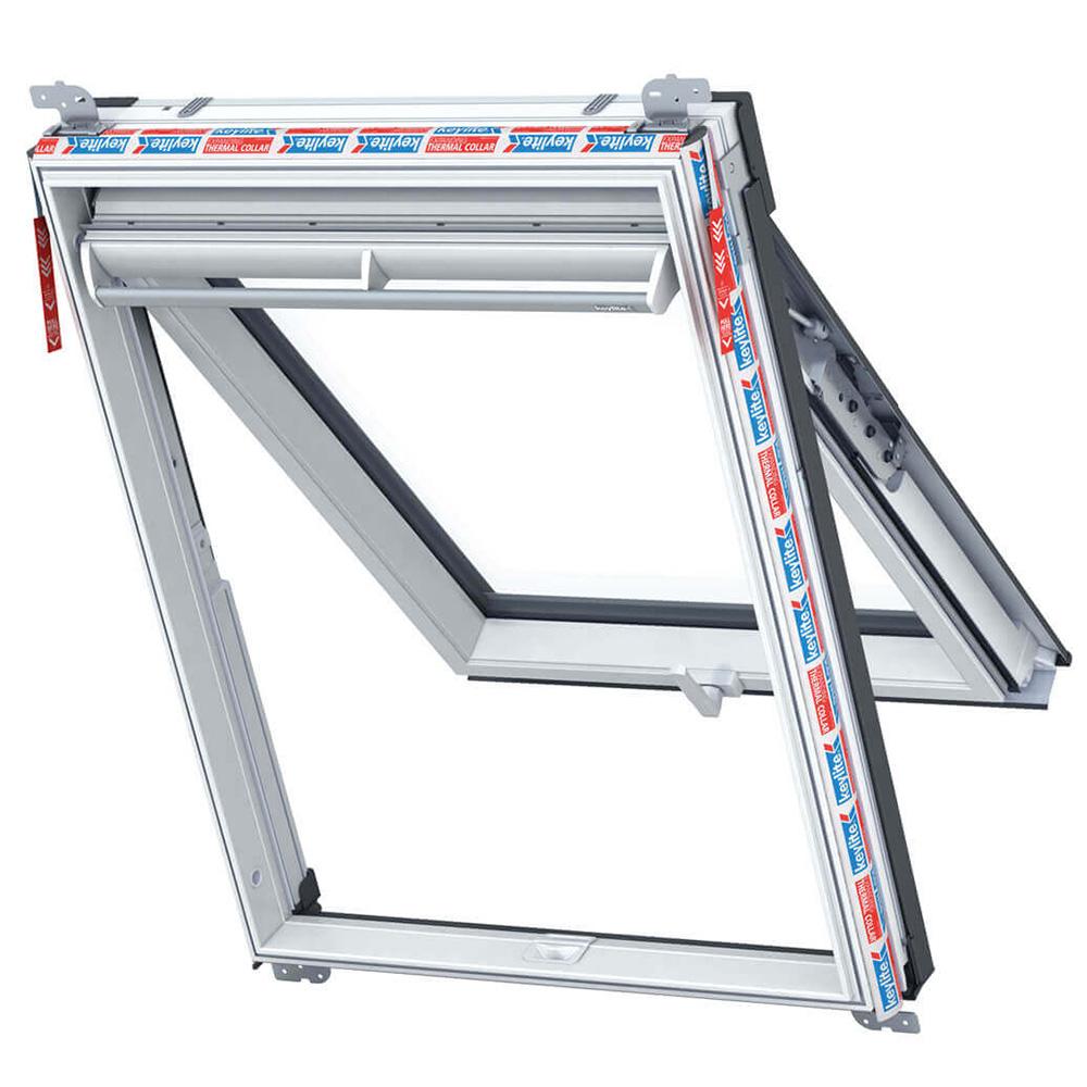 Keylite White PVC Hi-Therm Double Glazed Top Hung Roof Window - 55cm x 98cm