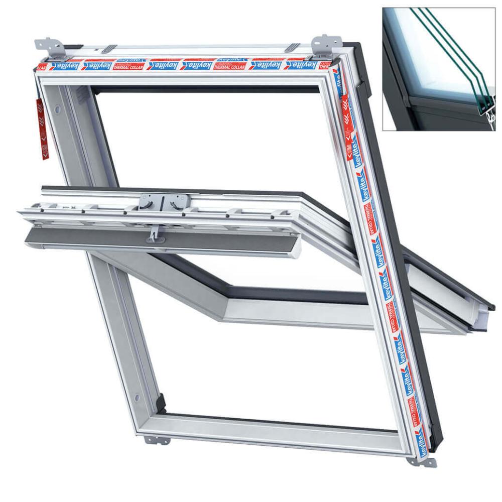 Keylite White PVC Triple Glazed Centre Pivot Roof Window - 78cm x 98cm ...