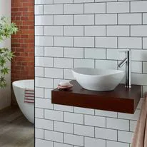 Messina White Ceramic Oval Basin & Large Cherry Red Shelf