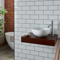 Selva White Ceramic Round Basin & Large Cherry Red Shelf