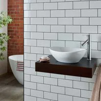 Messina White Ceramic Oval Basin & Large Mahogany Shelf