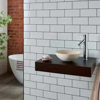 Vieste Natural Cream Stone Round Basin & Large Mahogany Shelf