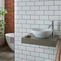 Messina White Ceramic Oval Basin & Large Silver Grey Shelf