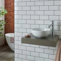 Selva White Ceramic Round Basin & Large Silver Grey Shelf