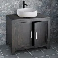 900mm Wenge Dark Oak Vanity Cabinet & Oblong Ceramic Basin