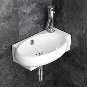 Lecce 430mm White Ceramic Right Hand Narrow Oval Countertop Basin