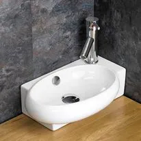 Lecce 430mm White Ceramic Right Hand Narrow Oval Countertop Basin