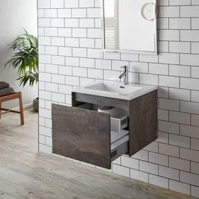 Loft 60 Stone Ash Grey Cabinet & Basin with Stainless Steel Mixer Tap, Waste & Plug