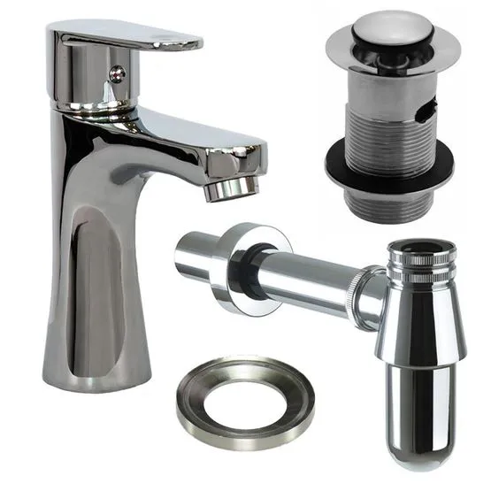 Tap Ring Color Code Low Chrome Tap with Slotted Waste, Bottle Trap & Mounting Ring ...