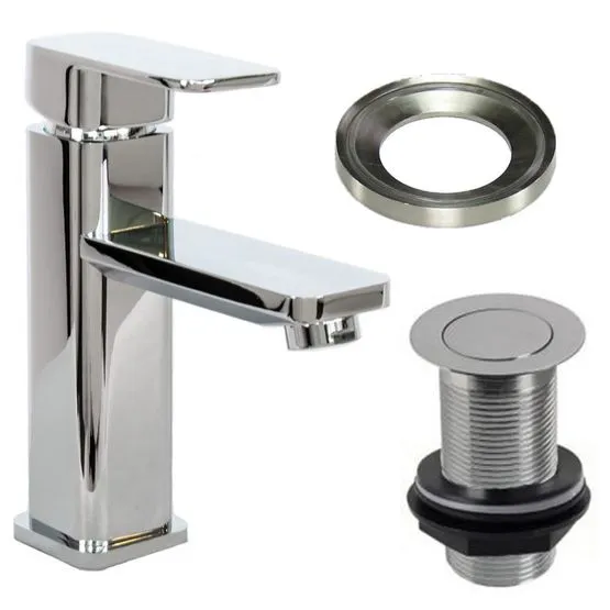 Tap Ring Color Code Low Square Chrome Tap with Unslotted Waste & Mounting Ring | Plumbing ...