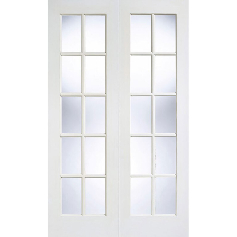 LPD 20 Light White Primed Clear Glass Bevelled Internal Door Pair