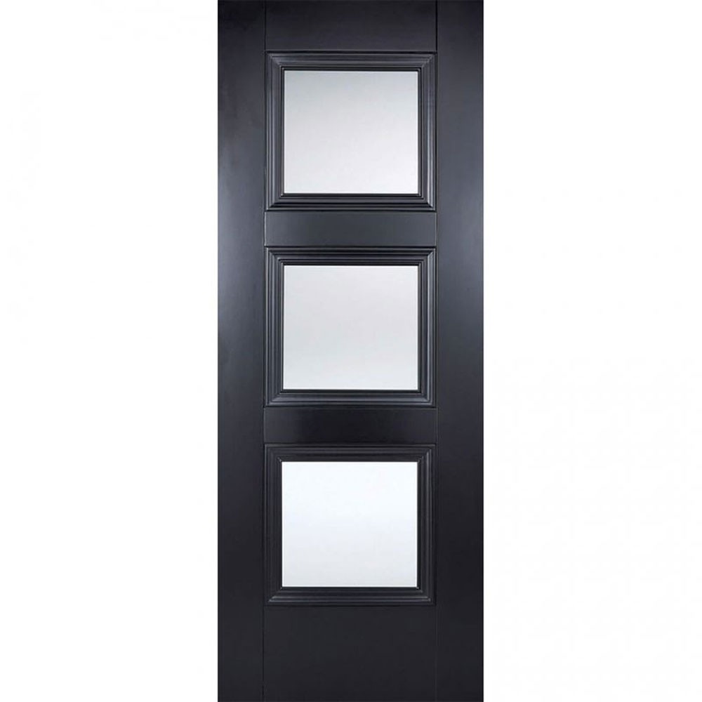 LPD Amsterdam Black Primed Clear Bevelled Glass Internal Door