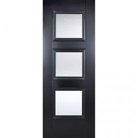 LPD Amsterdam Black Primed Clear Bevelled Glass Internal Door