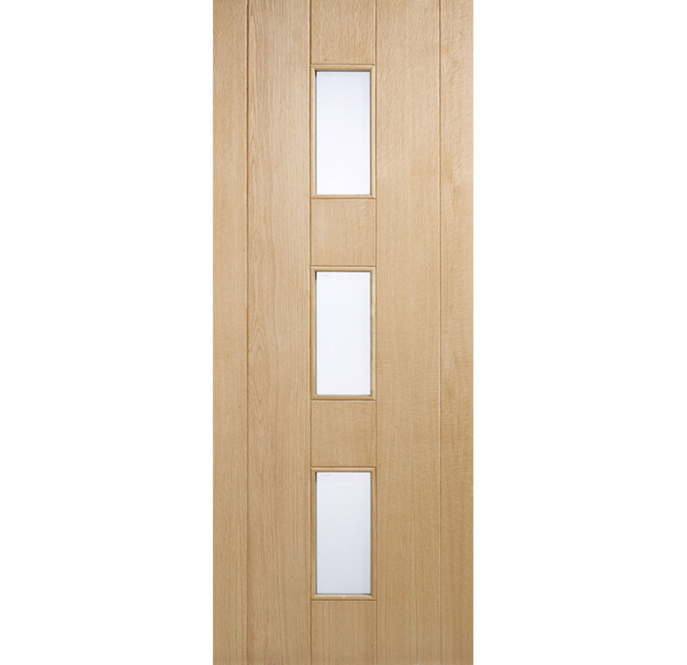 LPD Copenhagen Oak Unfinished 3 Light Frosted Glass External Front Door