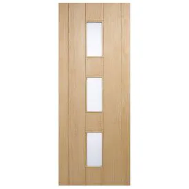 LPD Copenhagen Oak Unfinished 3 Light Frosted Glass External Front Door