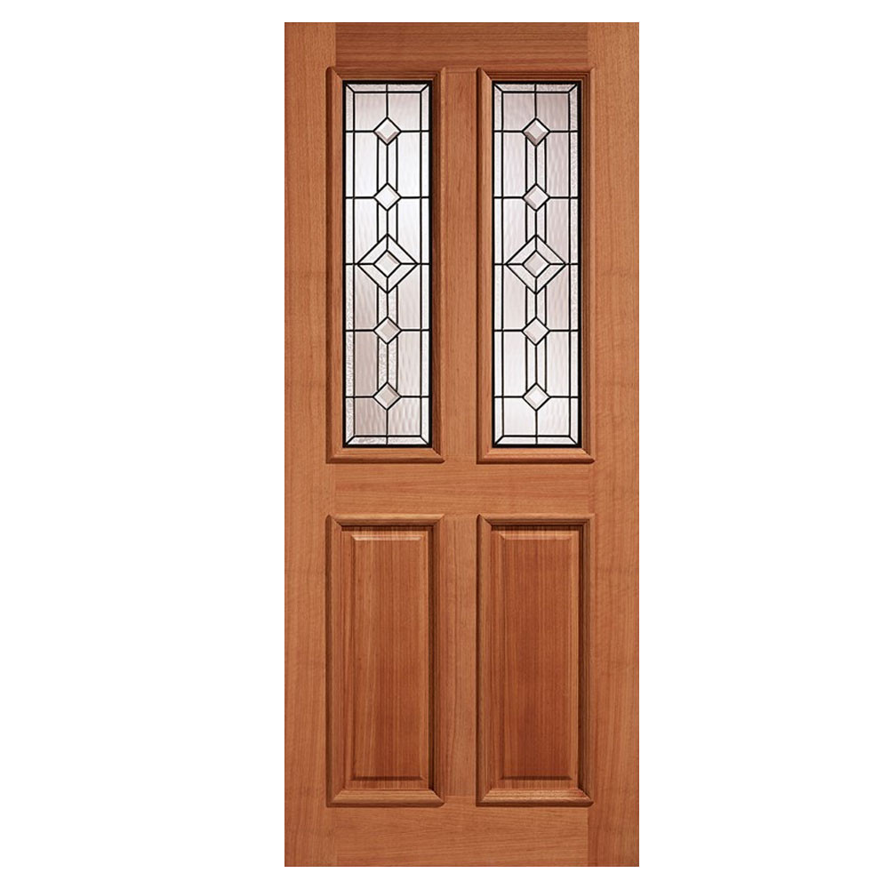 LPD Derby Hardwood Unfinished 2 Light Decorative Glass External Front Door