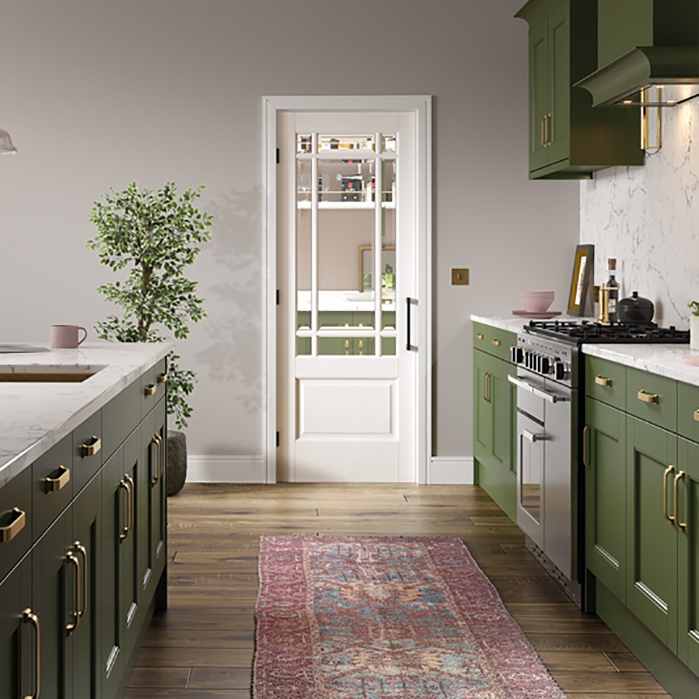 LPD Downham White Primed Clear Bevelled Glass Internal Door - 1981mm x ...