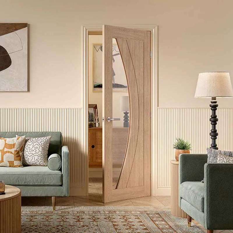 LPD Girona Unfinished Oak 1 Light Offset Clear Glass Internal Door ...
